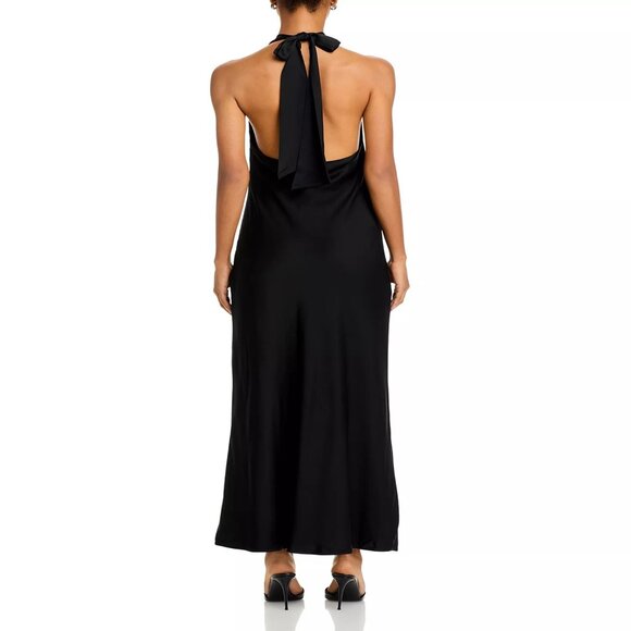 178$ FRENCH CONNECTION Ennis Satin Halter Maxi Dress Women's Size 0 US Black - Picture 2 of 3